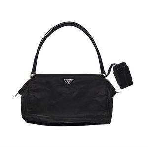 Vintage Prada Black Vitello-Trimmed Tessuto Handle Nylon Shoulder Bag